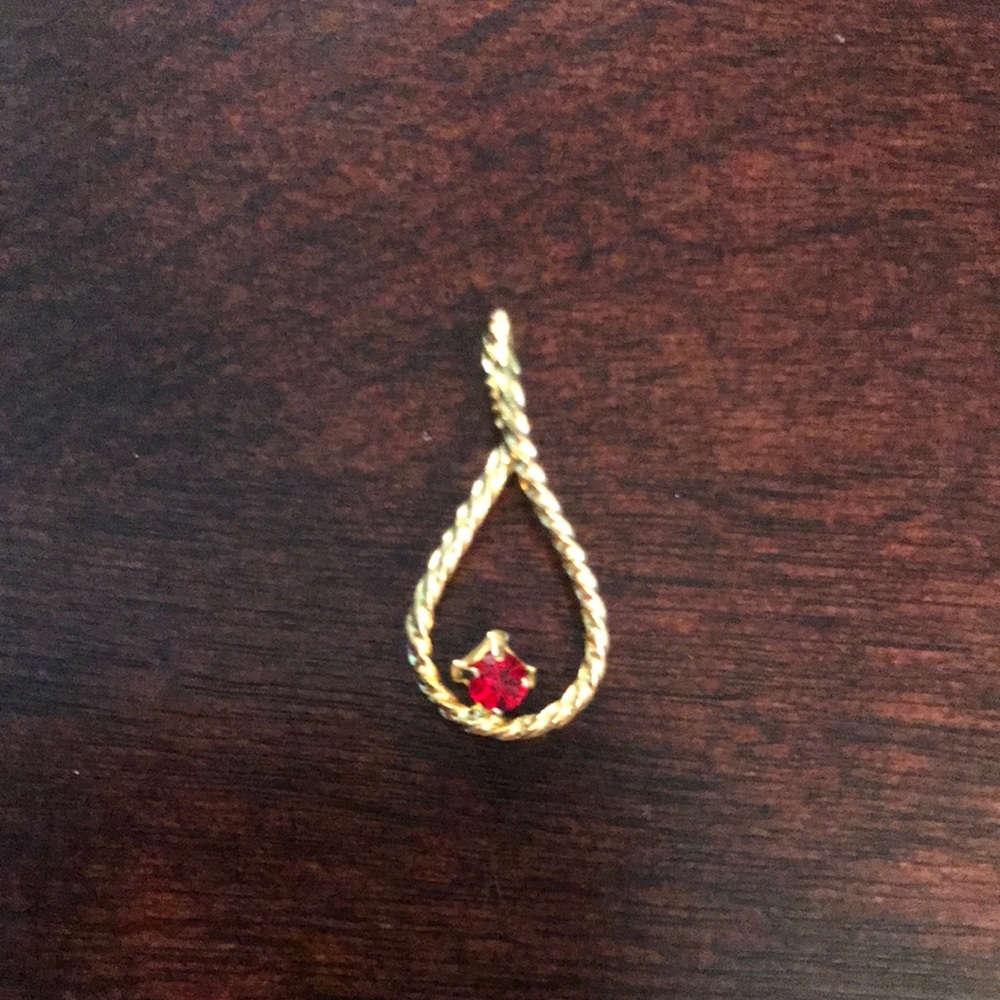Gold Plated Teardrop Pendant with Simulated Ruby